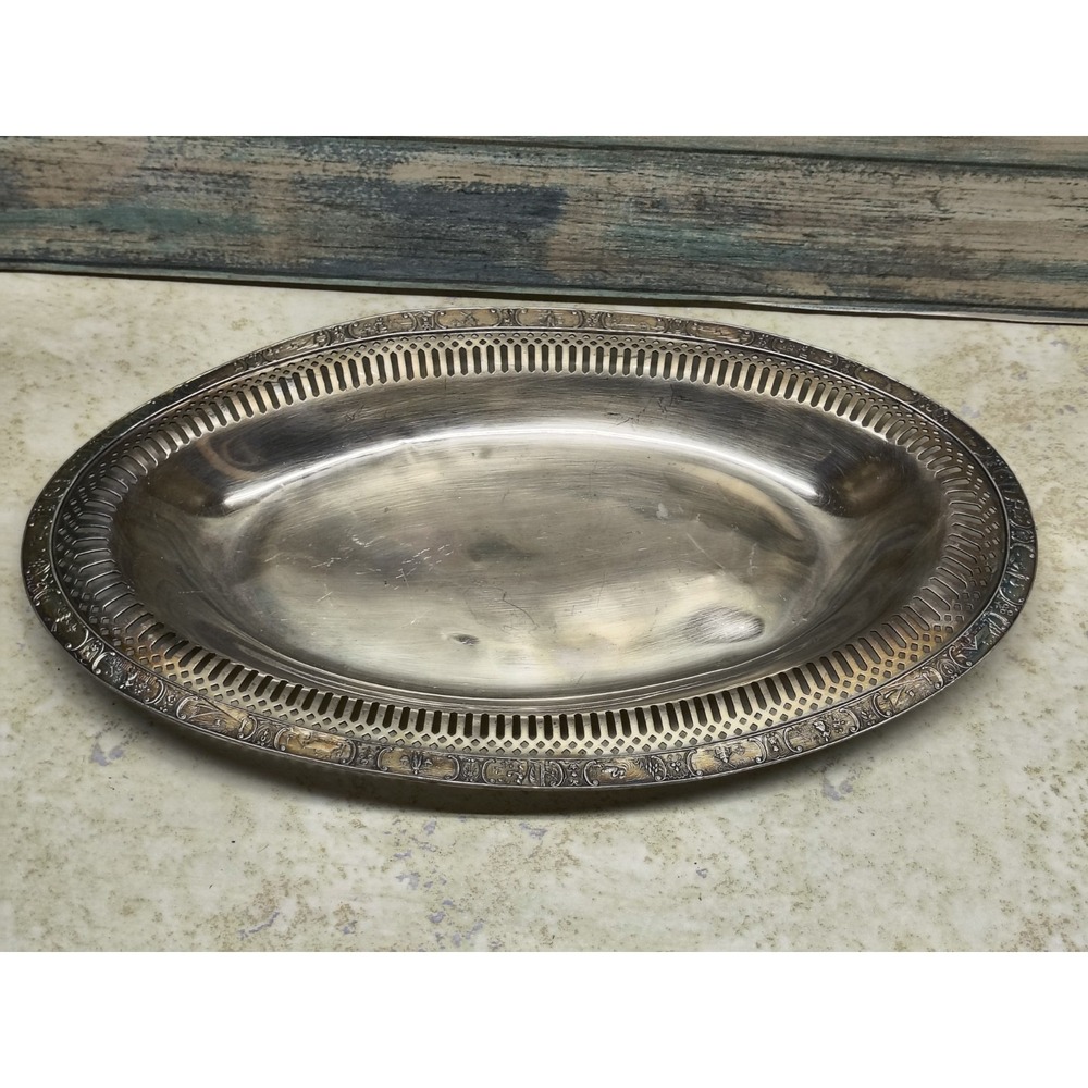 Vintage Dowd-Rogers small silver plate pierced edge oval trinket small platter